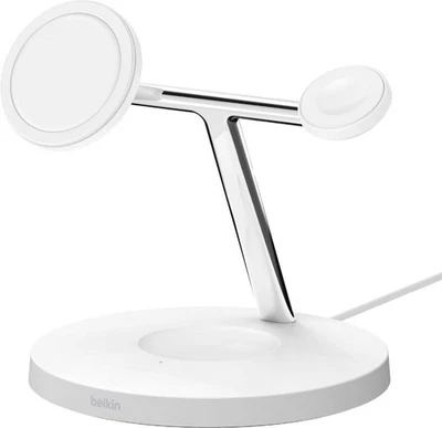 Belkin BOOSTCHARGE PRO 3-in-1 Wireless Charging Stand with MagSafe - White - Image 1 of 3