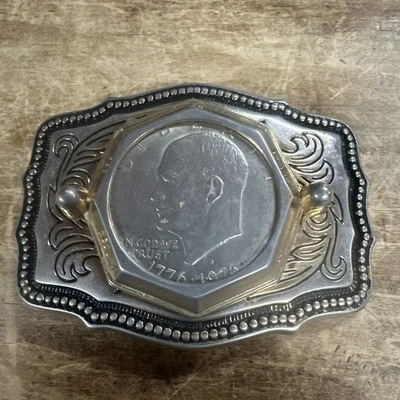 Moneda de dólar Eisenhower bicentenario vintage 1776-1976 Denver Mint hebilla de cinturón Foto 1 de 4