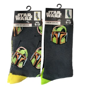 Disney Star Wars Mandalorian Black Men's Crew Socks 2 Pair Size 6-12 NWT - Picture 1 of 4