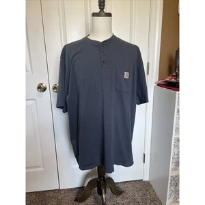 Carhartt Original Fit Henley Pocket Tee Men 2XL Blue Short Sleeve Workwear Logo - Picture 1 of 12