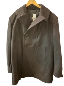 DSCP Men's 46R Black Wool Pea Coat Overcoat Military USN Navy Jacket - Picture 1 of 9
