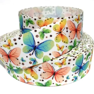 GROSGRAIN RIBBON 5/8", 7/8", 1.5", 3" Butterflies Flowers Summer Printed - Bulk - Picture 1 of 1