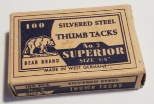 Vintage Ephemera Man Cave Decor Mini Cardboard Box Bear Brand Tacks West Germany - Picture 1 of 10