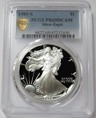 1989 S AMERICAN SILVER EAGLE $1 PROOF 1 oz COIN PCGS PR 69 DCAM - Image 1 of 2