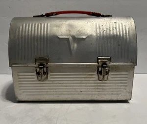 Vintage Thermos Brand Aluminum Dome Top Workers Lunch Box - WITH THERMOS SEE PIC - Picture 1 of 11