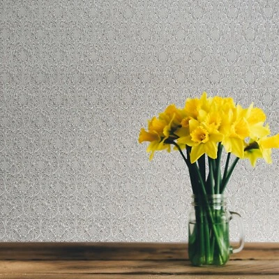 Papel Pintado Floral Victoriano Damasco Rosa Beige Crema Perla Metálico Texturizado 3D Foto 1 de 4