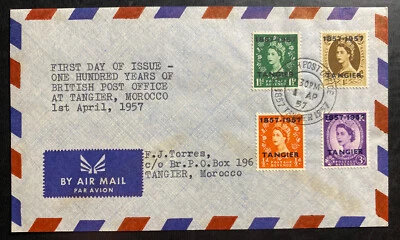 1957 Tanger Morocco British Agencies First Day Cover FDc Post Office Centennial - Image 1 of 2