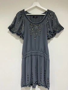 OASIS Grey Embellished 20’s Flapper Scallop Drop Waist Dress 8 - Picture 1 of 11