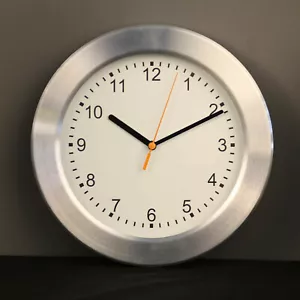 New Wall Clock 25Cm Tfa Germany White Brushed Aluminium And Glass - Picture 1 of 3