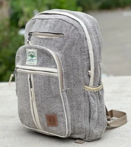 Handmade Large Multi Pocket Natural Hemp Nepal Backpack - Picture 1 of 18