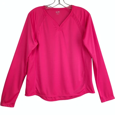 C9 By Champions Top Womens L Pink Duo Dry Athleisure Long Sleeve V Neck Pullover - Image 1 of 4