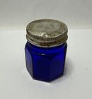 Vintage Noxzema Cobalt Blue Glass Hexagonal Small Jar 2.25" Tall Antique