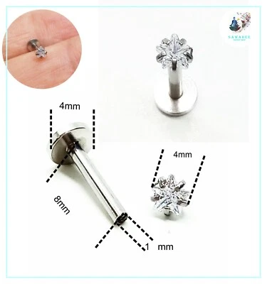 Piercing labbra in orecchino acciaio labret trago helix stella stellina zircone - Immagine 1 di 4