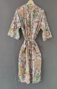 Indian Peach Butterfly Cotton Robes Long Kimonos Sleepwear Night Kimono Robes US - Picture 1 of 3