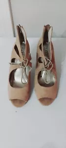 A.n.a. A New Approach ANA CHANCE Women's Beige Tie Peep Toe Zip Heels US 8.5 - Picture 1 of 9