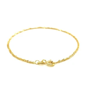 10k Solid Yellow Gold Singapore Anklet 1.5mm Width 10" Length Spring Ring Clasp - Picture 1 of 4