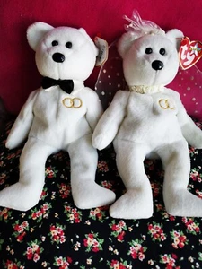 TY Beanie Bear Babies Collection 2001 Mr & Mrs Wedding Anniversary Bride Groom - Picture 1 of 10