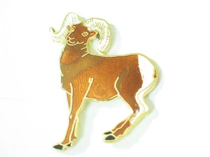  Big Horn Ram Pin Beautiful Cloisonne Ram Pin, ex-Lg size light brown (**) - Picture 1 of 3