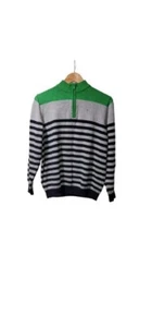 Tommy Hilfiger boys 1/2 zip sweater pullover stripes green blue grey Sz L 16/18 - Picture 1 of 6