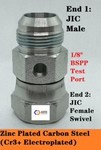 JIC Male / Female x Test Port 1/8" BSPP/F - Test Point Tee - Hydraulic Adaptor - Bild 1 von 6