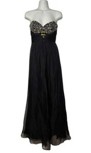 May Queen Black Strapless Embellished Beaded Chiffon Gown Size 6 $229 - Picture 1 of 3