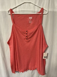Juniors' Plus Size SO® Henley Swing Tank Size 3X Coral - Picture 1 of 5