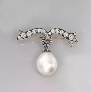 Freshwater Cultured Pearl Brooch Lapel Pin 925 SS Vintage Handmade Joaillerie CZ - Picture 1 of 1