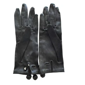 Vintage 1950’s Viola Weinberger Beaded Black Satin Wrist Gloves West Germany 6.5 - Picture 1 of 11