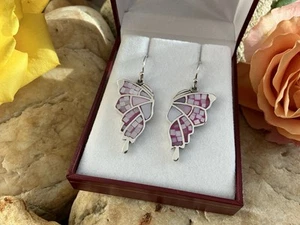 Beautiful 925 Sterling Silver Pink MOP Wings Drop Earrings - Stunning @8g - Picture 1 of 12