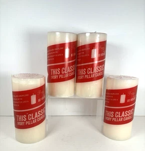 4 Trader Joes Pillar Candle Smokeless Dripless Unscented 3x6 80 Hour Burn Each - Picture 1 of 7