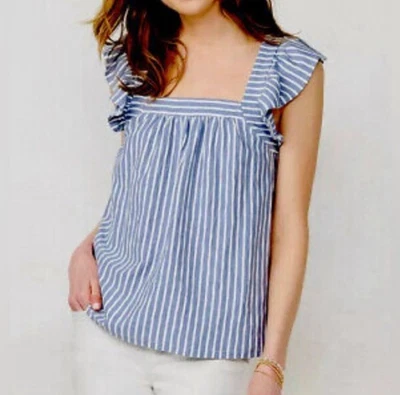 Lauren Conrad Womens Blue / White Striped Tank Top Sleeveless Ruffle Cotton 1XL - Image 1 of 4