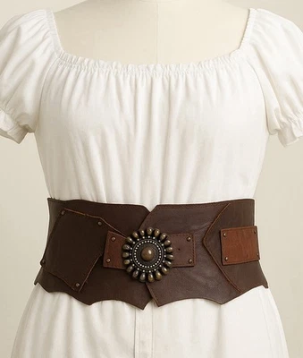 Cinturón corsé steampunk. Cuero genuino de grano superior hecho a mano con hebilla de medallón Foto 1 de 4