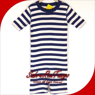 NWT HANNA ANDERSSON SHORT JOHNS PAJAMAS NAVY BLUE WHITE STRIPE 130 8 - Image 1 of 4