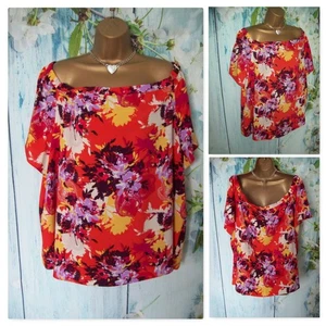 LADIES GEORGE TOP PLUS SIZE 22, Orange Floral Bardot Off Shoulder Summer blouse - Picture 1 of 8