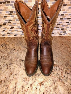 Botas de Vaquero Justin Usadas en Excelente Condición Botas de Cuero de Becerro Marrón - Talla 9 D EE. UU. (Hombres) Foto 1 de 4