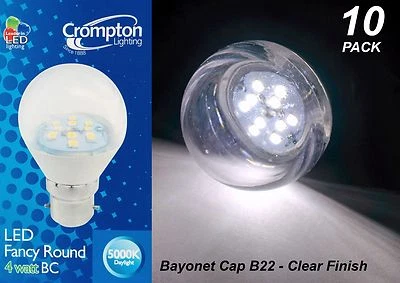 10 x Clear LED 4W Daylight Light Globes / Bulbs Bayonet B22 5000K Cool White - Image 1 of 4