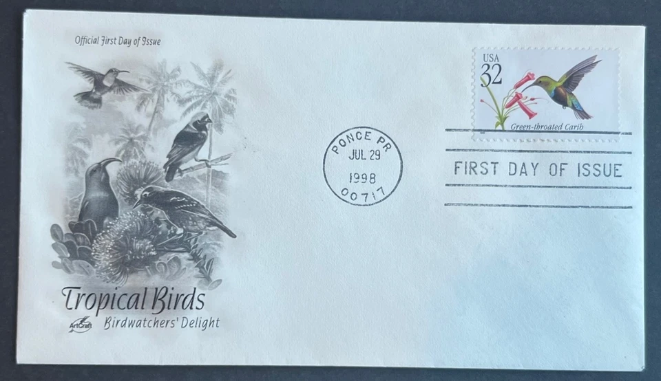 TROPICAL BIRDS JUL 29 1998 PONCE PR ARTCRAFT FIRST DAY COVER (FDC) - Image 1 of 1