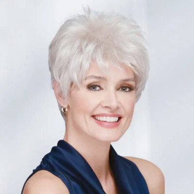 Short White Wigs for White Women Natural Wave Short White Pixie Cut Wigs USA  - Image 1 of 4