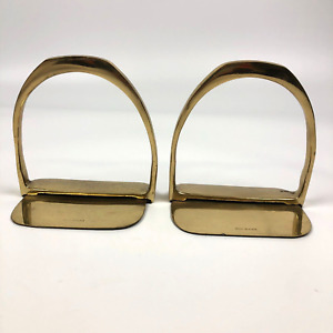 VTG English Country Brass Horse Stirrups 5.5" Bookends Equestrian Country Korea