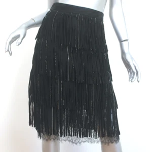 Alice + Olivia Misha Fringed Suede Midi Skirt Black Size 2 NEW - Picture 1 of 7