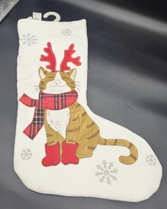 Christmas Stocking Cat With Antlers Scarf And Boots Snowflakes - Picture 1 of 6