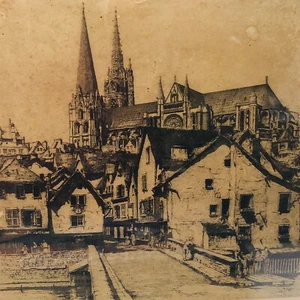 Antique Original Etching Chartres Cathedral France Fine Art Trade Guild Signed - Picture 1 of 11