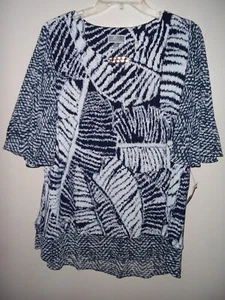 new with tags JM COLLECTIONS JEWELED NECK FLUTTER SORT SLEEVE TOP PLUS SIZE 1X - Picture 1 of 11
