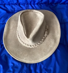 Minne Tonka Genuine Leather Wide Brim Hat with Braided Leather Accent Size Small - Picture 1 of 11