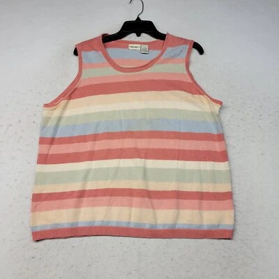 Cherokee 衬衫女式 Plus X 蓝色粉色条纹上衣针织无袖 — 第 1/4 张图片