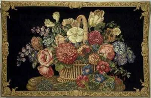 TAPESTRY~Flemish Floral Chenille (Black) BELGIUM 40"x 26" - Picture 1 of 5