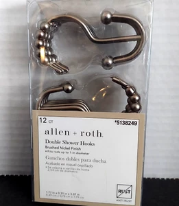 Allen + Roth Double Shower Hooks Brushed Nickel 12 Count Fits Rods Up To 1" Diam - Picture 1 of 5