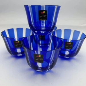 Edo Kiriko Rare Soga Glass Indigo Blue Small Bowl/Cup Set Tulip Shape Set Of 5 - Picture 1 of 11