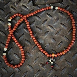 MALA PRAYER BEADS Necklace Handcrafted 28” Red & Brown Wooden Tasseled Wrap NEW - Picture 1 of 11