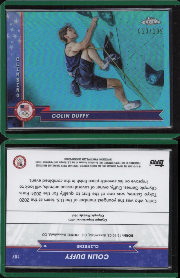 2024 Topps cromo Juegos Olímpicos EE. UU. Aqua Refractor #107 Colin Duffy/199 Foto 1 de 1